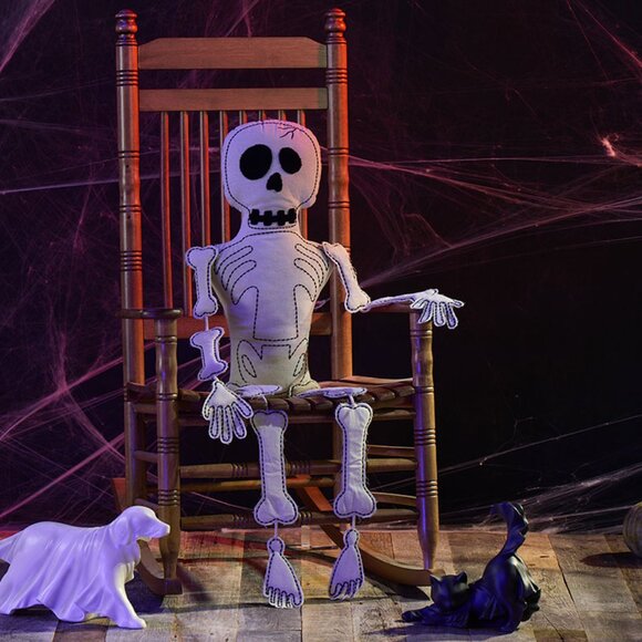 Large Skeleton Sitter Life Sized Stuffed Canvas Skeleton sitter 48" x 11.5" x 6" - Picture 2 of 5